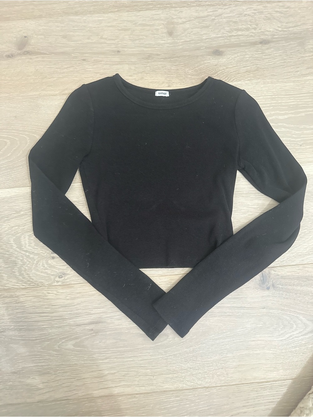 Garage Black Cropped Long Sleeve Ribbed Top